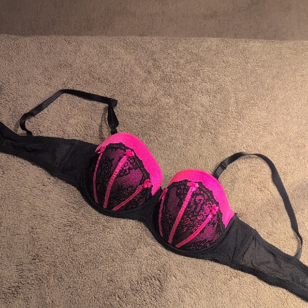 Elegant Pink and Black Lace Bra